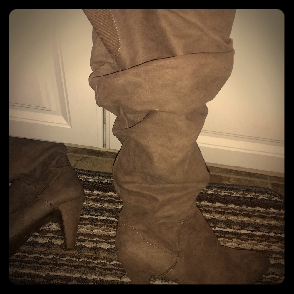 New tan knee high heel boots
